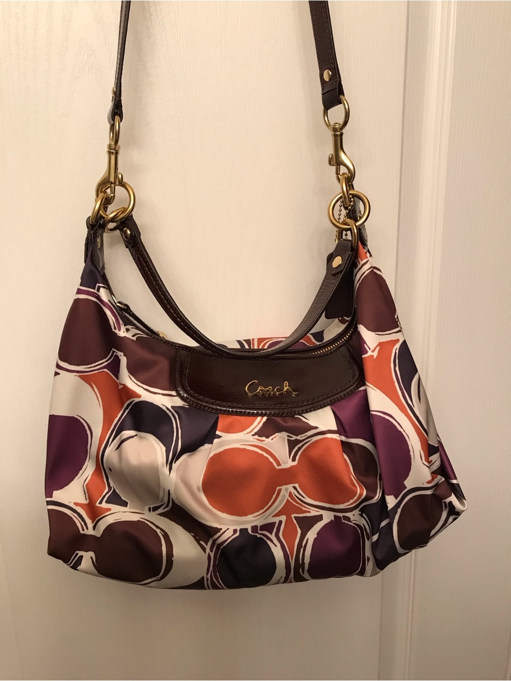 Coach Ashley Scarf Print Shoulder Bag in Orange, Purple & Brown